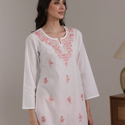 Qazmi Women's Aari Embroidered Pure Cotton Short Kurta