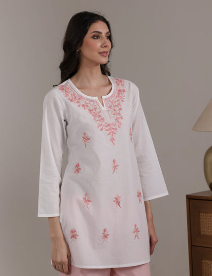 Qazmi Women's Aari Embroidered Pure Cotton Short Kurta