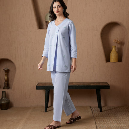 Qazmi Women's Cotton Linen Kashmiri Aari Work CoOrd Set