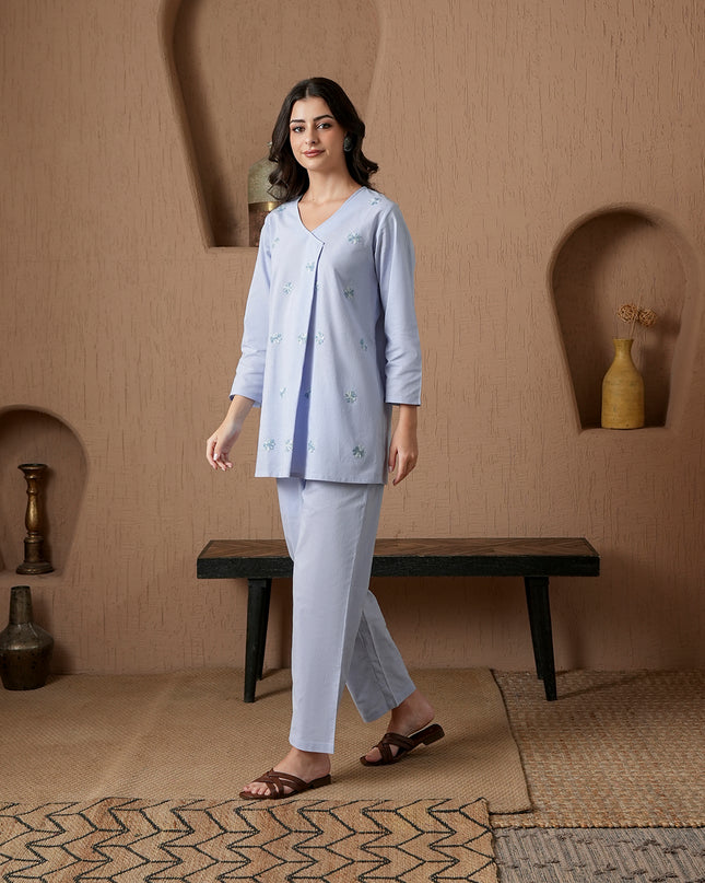 Qazmi Women's Cotton Linen Kashmiri Aari Work CoOrd Set