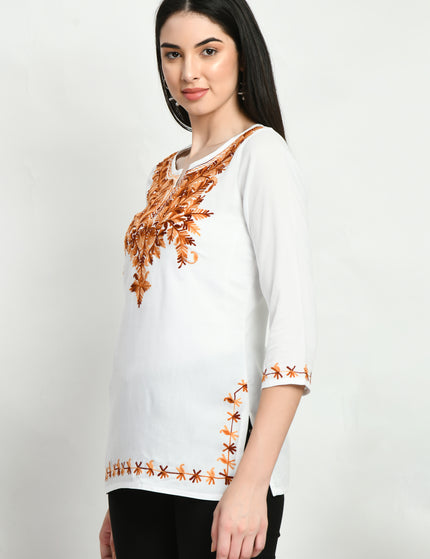 Rust Aari Short Kurti For Women