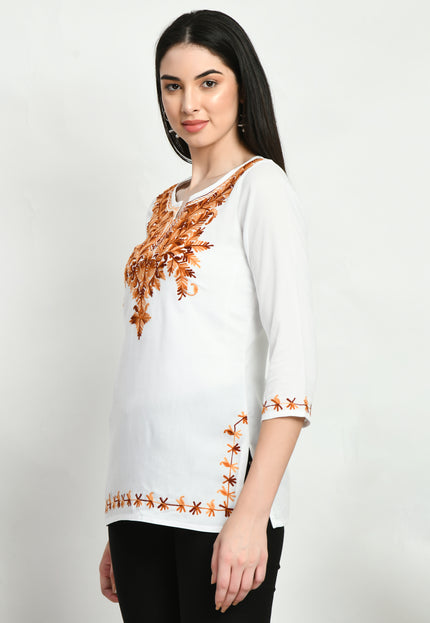 Rust Aari Short Kurti For Women