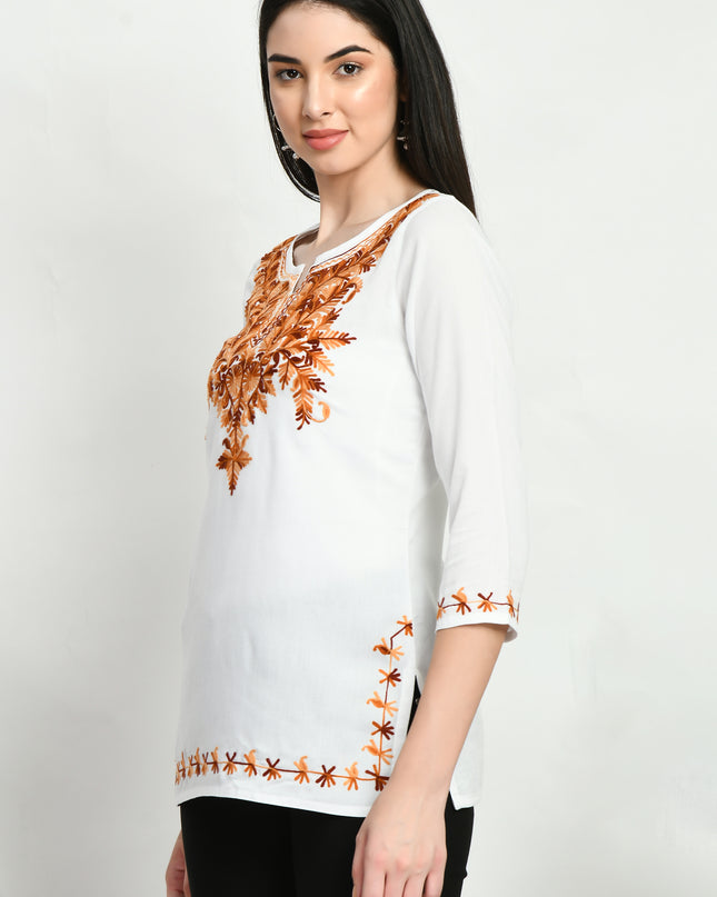 Rust Aari Short Kurti For Women