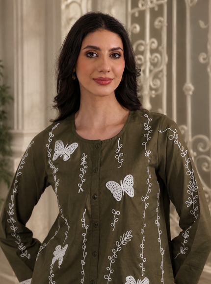 Qazmi Women Aari Embroidered Pure Cotton Buttoned Top