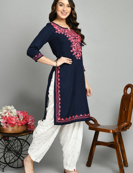 Blue Pink Aari Long Kurti For Women