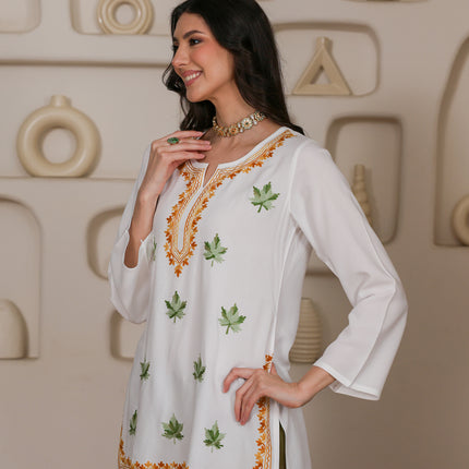 Qazmi Women Kashmiri Aari Embroidered Viscose Rayon Short Kurta