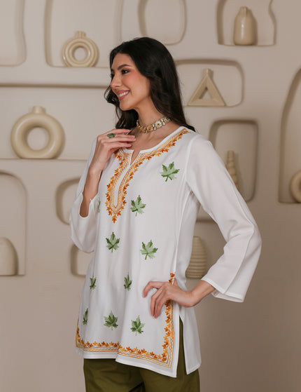 Qazmi Women Kashmiri Aari Embroidered Viscose Rayon Short Kurta