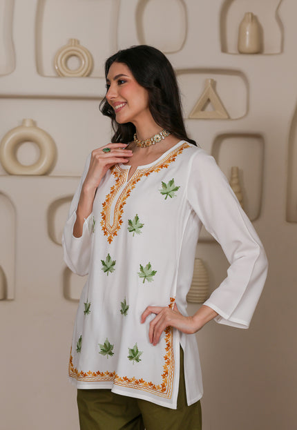 Qazmi Women Kashmiri Aari Embroidered Viscose Rayon Short Kurta