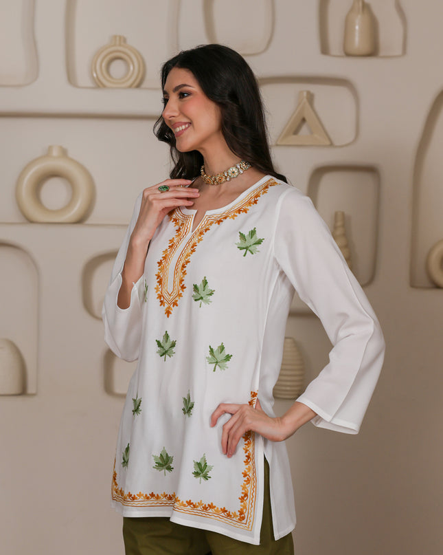 Qazmi Women Kashmiri Aari Embroidered Viscose Rayon Short Kurta