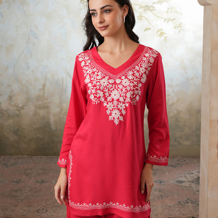 Qazmi Women's Kashmiri Aari Work Navy Blue CoOrd Set