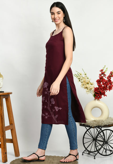 Wine Reel Sleevless Long Kurti For Women