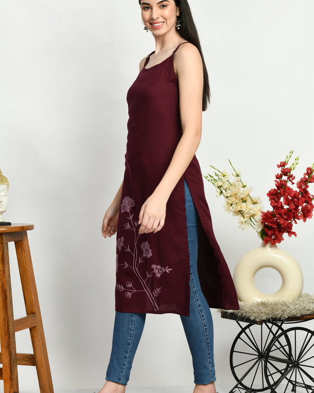 Wine Reel Sleevless Long Kurti For Women