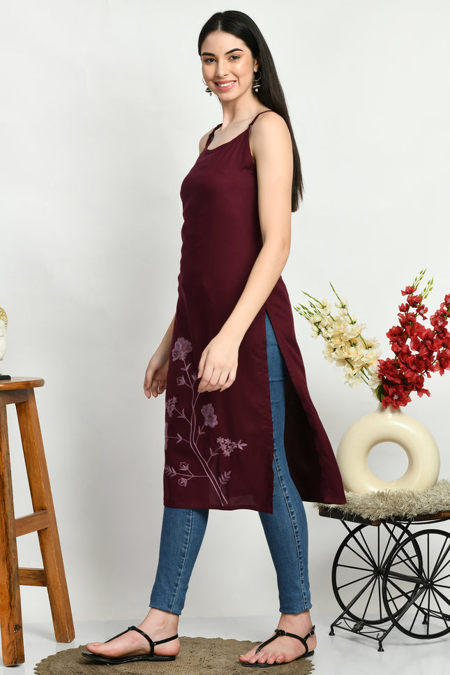 Wine Reel Sleevless Long Kurti For Women
