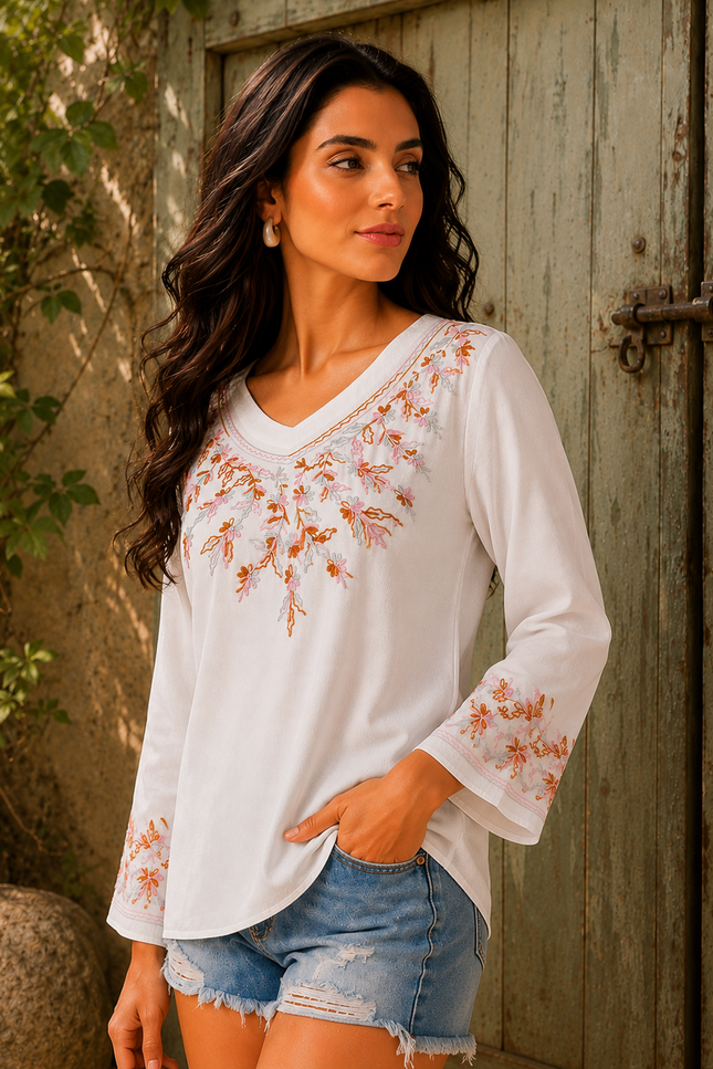 Qazmi Women's Sarah V-Neck Kashmiri Aari Work Full Sleeves Kurti