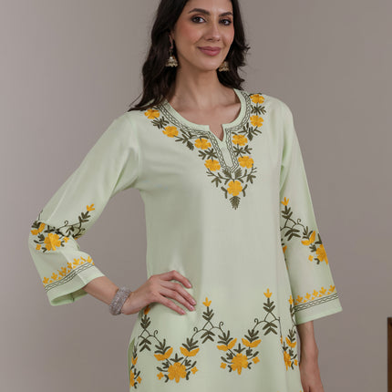Qazmi Women Aari Embroidered Viscose Rayon Ethnic Short Kurta