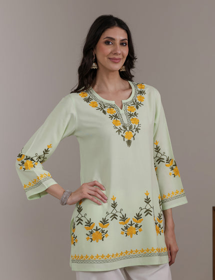 Qazmi Women Aari Embroidered Viscose Rayon Ethnic Short Kurta