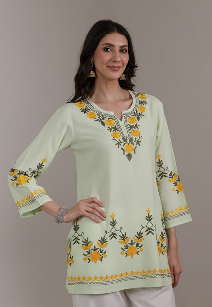 Qazmi Women Aari Embroidered Viscose Rayon Ethnic Short Kurta