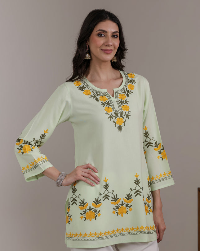 Qazmi Women Aari Embroidered Viscose Rayon Ethnic Short Kurta