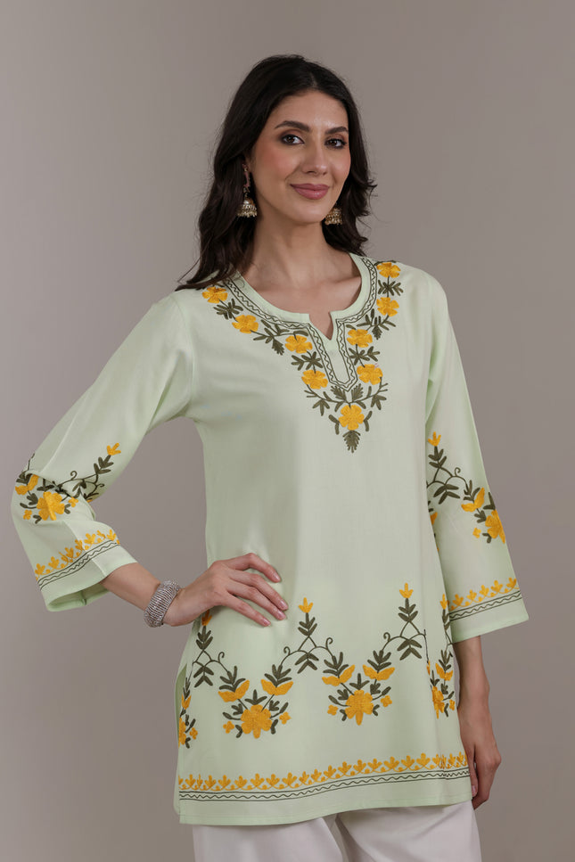 Qazmi Women Aari Embroidered Viscose Rayon Ethnic Short Kurta