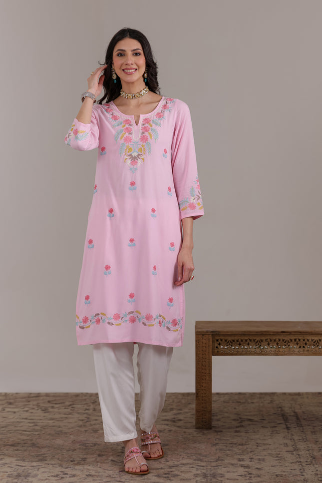 Qazmi Women Aari Embroidered Viscose Rayon Straight Kurta