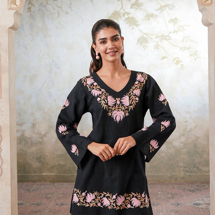 Qazmi Women's Kashmiri Chinarkari Work Olive Green CoOrd Set