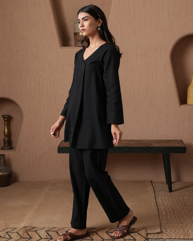 Qazmi Women's Cotton Linen Kashmiri Aari Work CoOrd Set