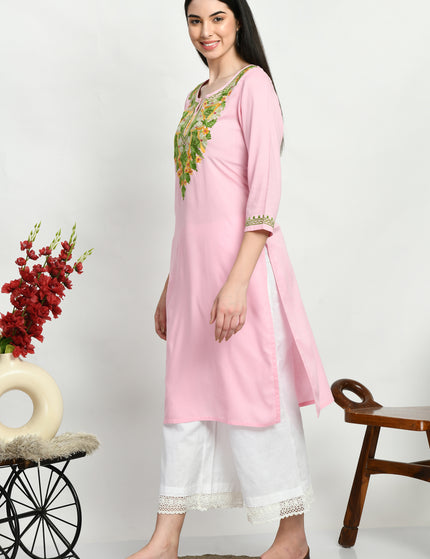 Light Pink Multi Aari Long Kurti For Women