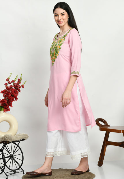 Light Pink Multi Aari Long Kurti For Women