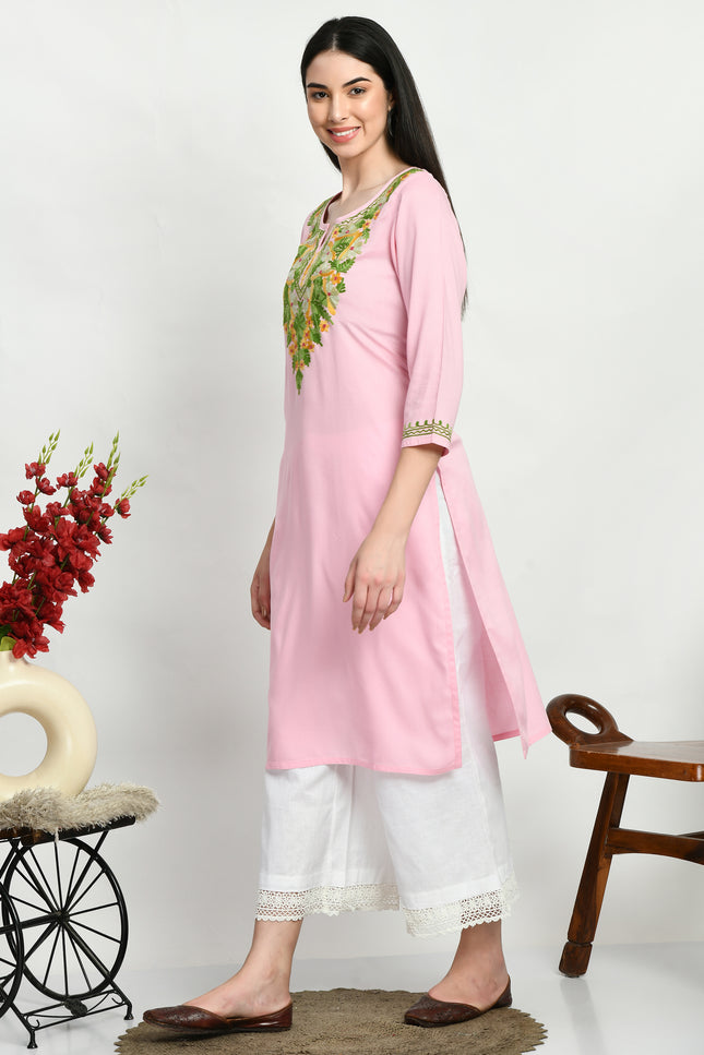 Light Pink Multi Aari Long Kurti For Women