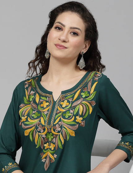 Bushra Green Aari Long Kurti For Women