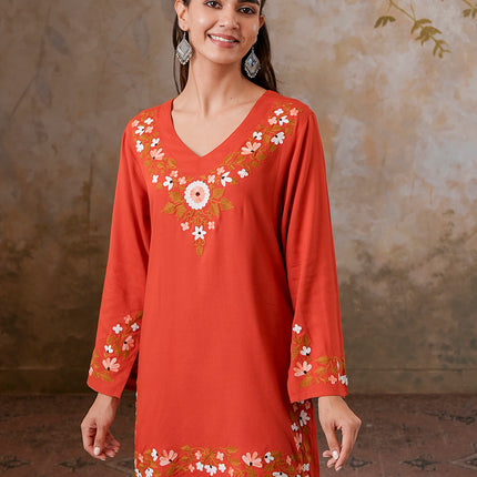 Qazmi Women's Aari Work V-Neck Black CoOrd Set