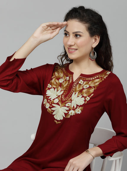 Maroon Aari Co-Ord Set for Women