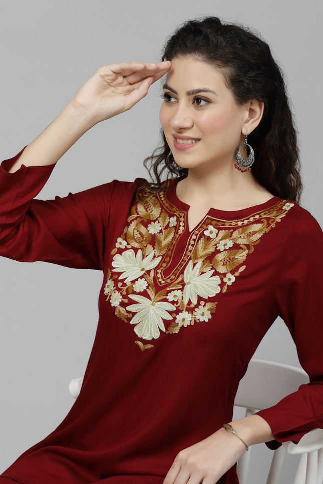 Maroon Aari Co-Ord Set for Women