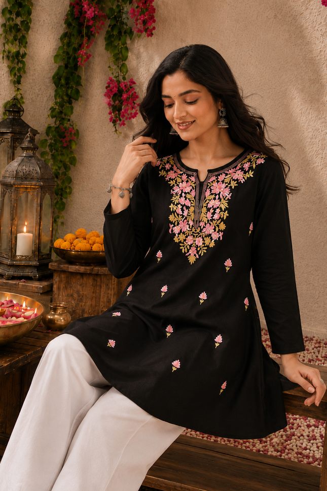 Qazmi Women's Kashmiri A-Line  Flared Kurti