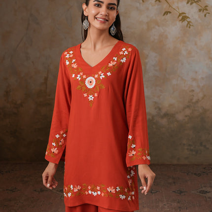 Qazmi Women's Aari Work V-Neck Black CoOrd Set