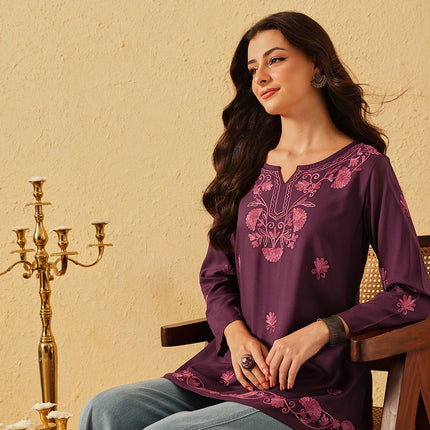 QAZMI Zayesha Kashmiri Aari Embroidered A-Line Flared Kurti