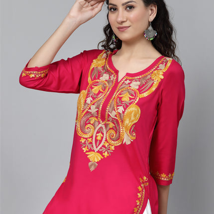 QAZMI Kashmiri Embroidered Straight Kurta