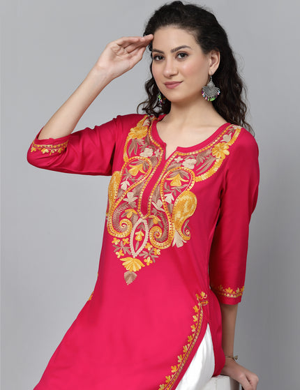 QAZMI Kashmiri Embroidered Straight Kurta