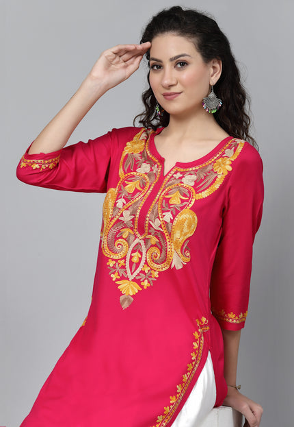 QAZMI Kashmiri Embroidered Straight Kurta