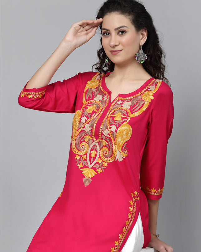 QAZMI Kashmiri Embroidered Straight Kurta
