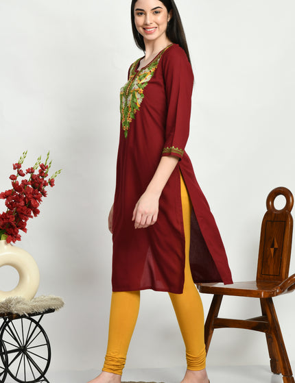 Maroon Multi Aari Long Kurti For Women