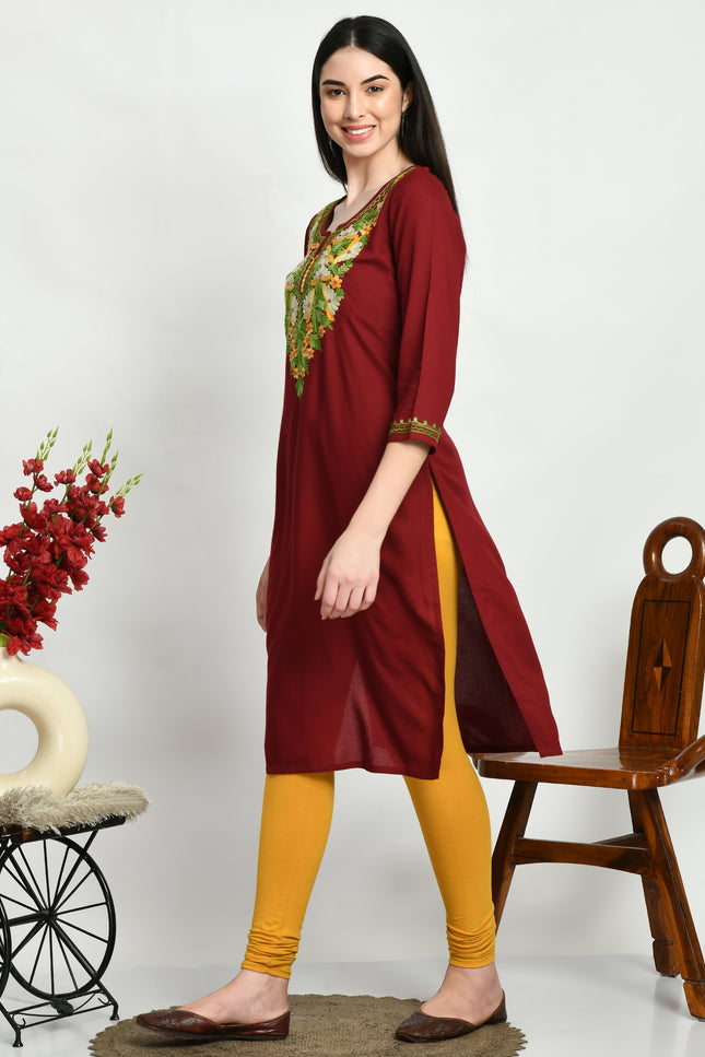 Maroon Multi Aari Long Kurti For Women