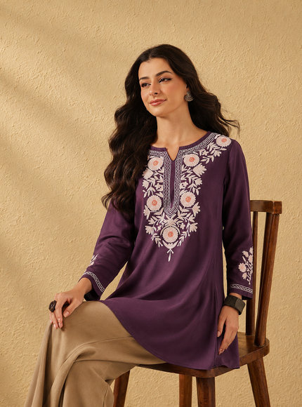 Qazmi Women's Kashmiri A-Line  Flared Kurti