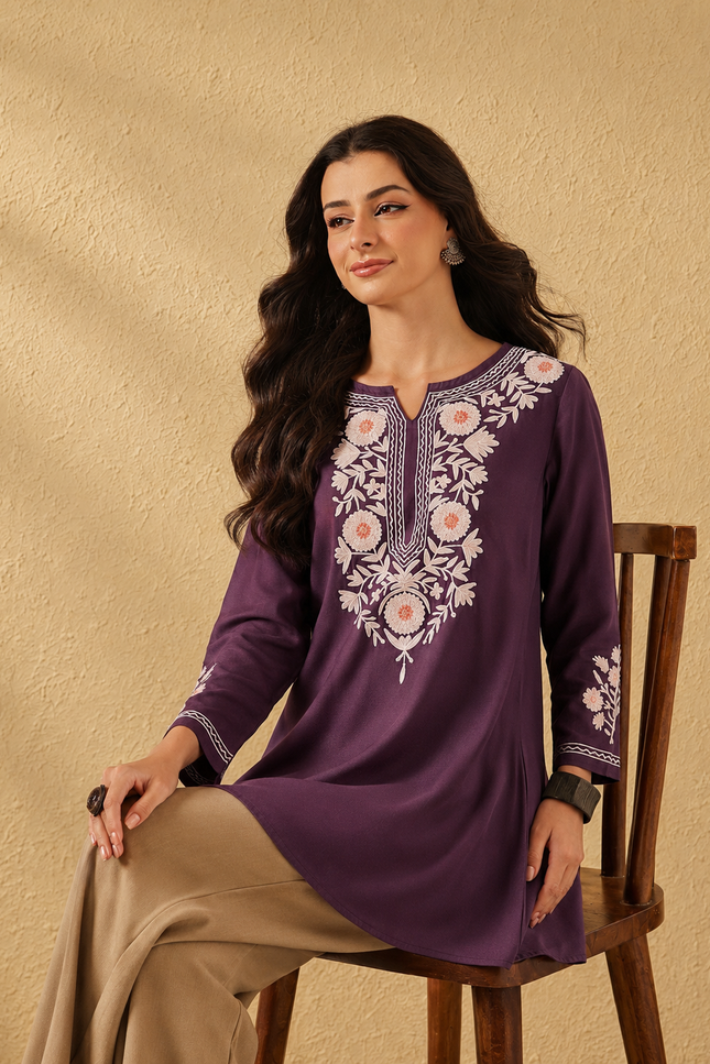Qazmi Women's Kashmiri A-Line  Flared Kurti