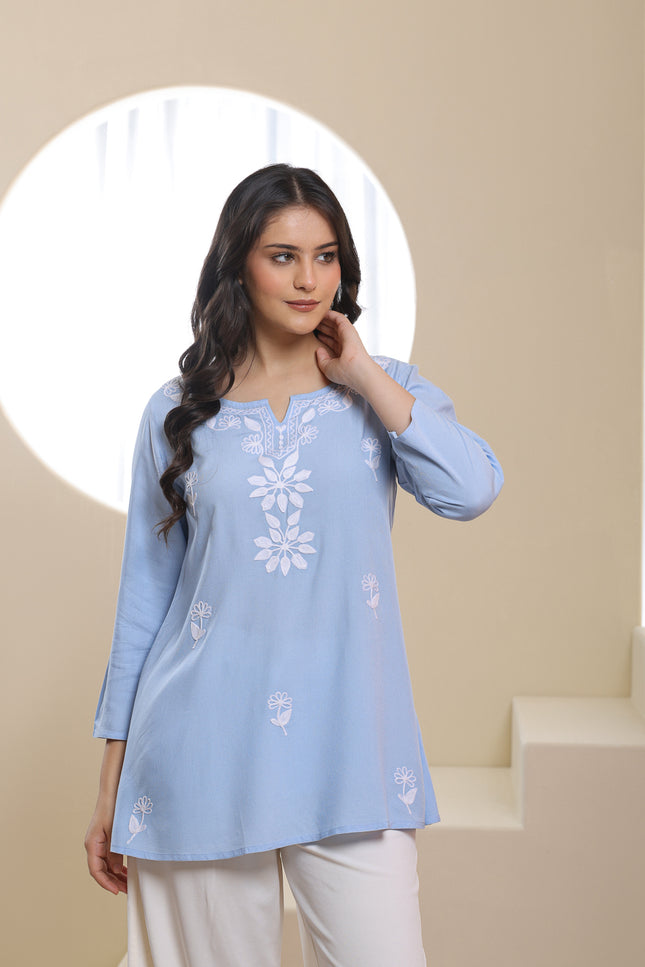 Qazmi Women's Kashmiri Aari Embroidered Viscose Rayon A-Line Flared Kurti