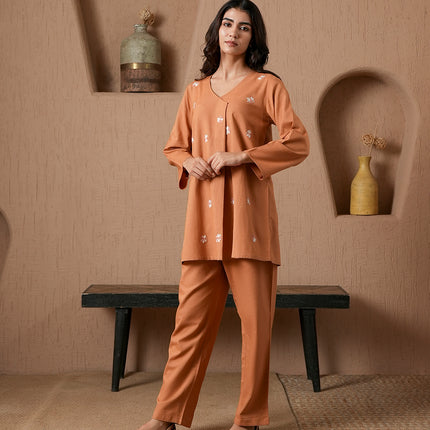 Qazmi Women's Cotton Linen Kashmiri Aari Work CoOrd Set