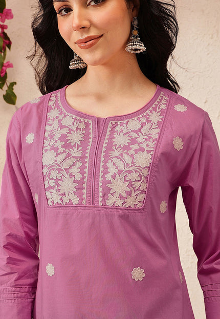 Qazmi Women's Pure Cotton Kashmiri Aari Work White Kurti
