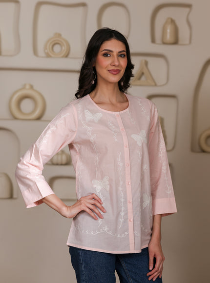 Qazmi Women Aari Embroidered Pure Cotton Buttoned Top