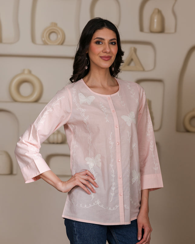 Qazmi Women Aari Embroidered Pure Cotton Buttoned Top