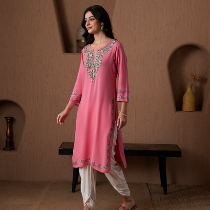 Qazmi Women's Mahsa Kashmiri Aari Work Straight Kurta